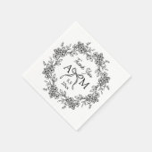 Zwart-wit bloemenkranstouw monogram bruiloft servet (Hoek)