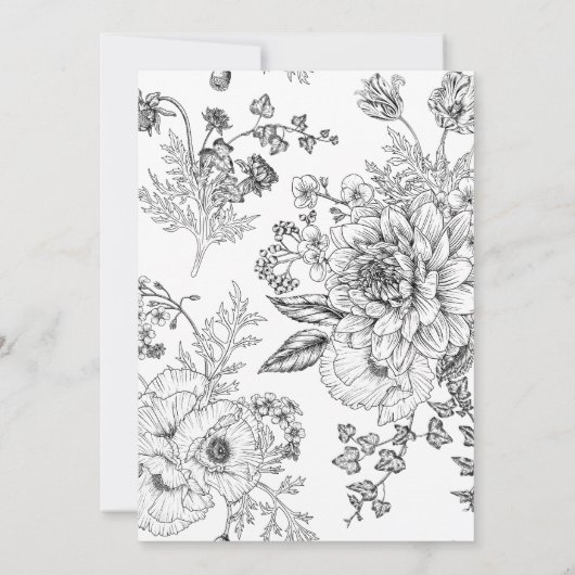 Zwart Wit Bloemenlijn Art 60e Verjaardag Kaart (Achterkant)