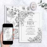Zwart Wit Bloemenlijn Art 60e Verjaardag Kaart<br><div class="desc">Vier een mijlpaal in stijl met onze Black White Floral Line Art 60th Birthday Invitation. Van de handgeletterde kalligrafie tot de hoekopstellingen in stijlvol zwart, deze uitnodiging zet de toon voor uw speciale dag. Met het bijpassende bloemenpatroon op de achterkant van elke kaart weet iedereen zeker dat dit een niet...</div>
