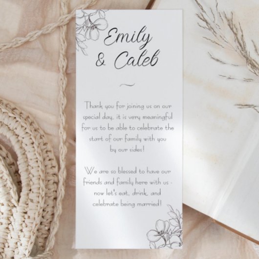 Zwart-wit Bloemenlijn Art Bruiloft Menu