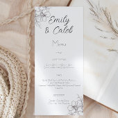 Zwart-wit Bloemenlijn Art Bruiloft Menu