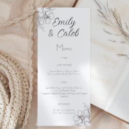 Zwart-wit Bloemenlijn Art Bruiloft Menu