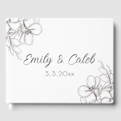 Zwart & Wit Bloemenlijn Kunst Bruiloft Gastenboek (Voorkant)