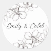 Zwart & Wit Bloemenlijn Kunst Bruiloft Ronde Sticker (Voorkant)