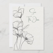 Zwart-wit Bloemenlijn Kunst op Ivoor Save The Date (Voorkant)
