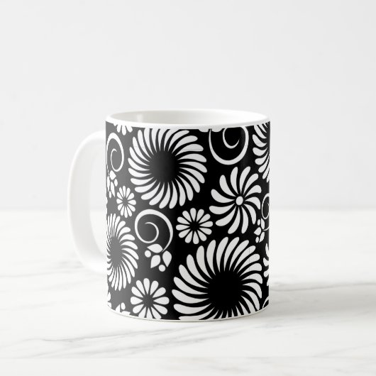 zwart-wit bloemenmokje koffiemok (Voorkant links)