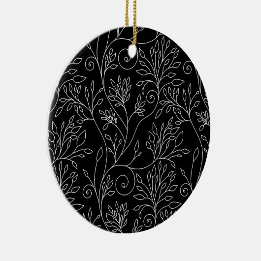 Zwart-wit bloemenornament keramisch ornament (Rechts)