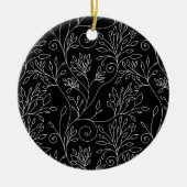Zwart-wit bloemenornament keramisch ornament (Voorkant)
