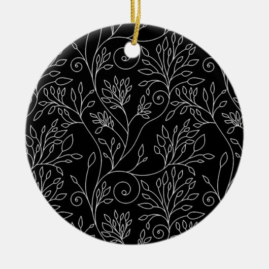 Zwart-wit bloemenornament keramisch ornament (Voorkant)