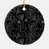 Zwart-wit bloemenornament keramisch ornament (Achterkant)