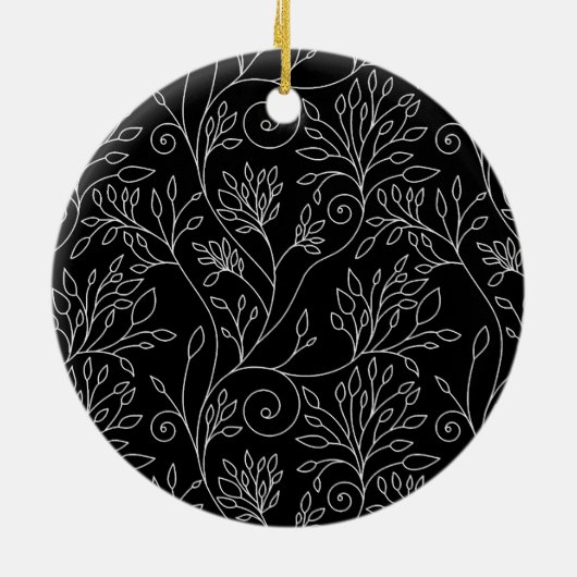 Zwart-wit bloemenornament keramisch ornament (Achterkant)