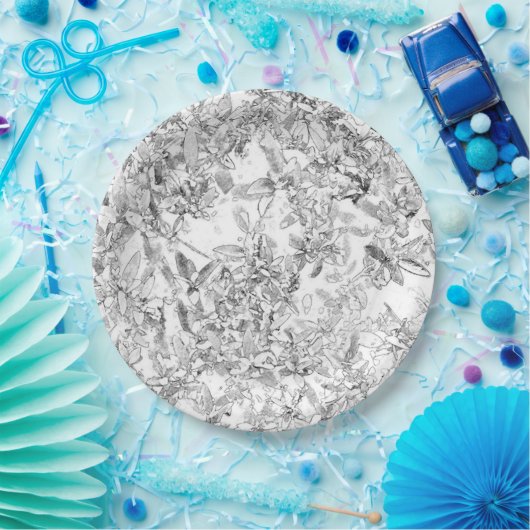  zwart-wit bloemenpapier Borden Papieren Bordje (Feest)