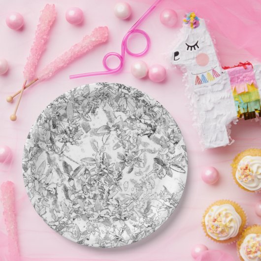  zwart-wit bloemenpapier Borden Papieren Bordje (Feest)