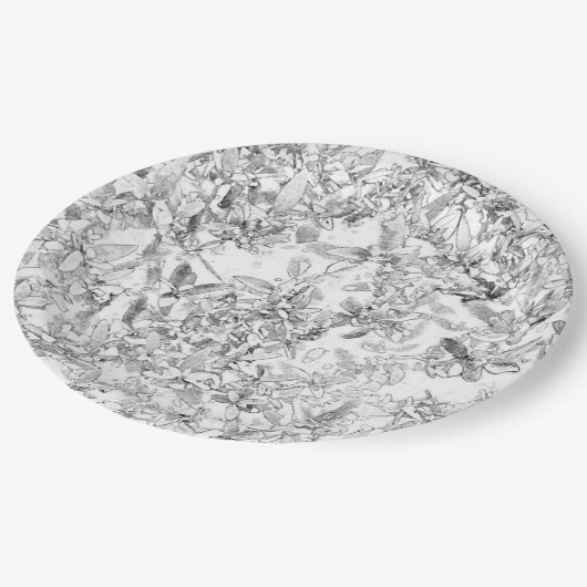  zwart-wit bloemenpapier Borden Papieren Bordje (Gekanteld)