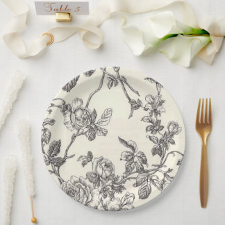 Zwart-wit bloemenpapier Borden Papieren Bordje