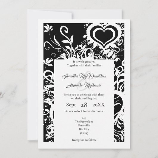 Zwart-wit bloemenpapier gesneden bruiloft kaart (Voorkant)