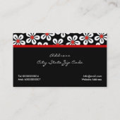 Zwart wit bloemenpatroon met rode strik en juweel visitekaartje (Achterkant)