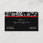 Zwart wit bloemenpatroon met rode strik en juweel visitekaartje (Achterkant)