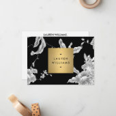  zwart-wit bloemenpatroon Notecard Notitiekaartje (Voorkant / Achterkant in situ)