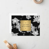 zwart-wit bloemenpatroon Notecard Notitiekaartje (Voorkant / Achterkant in situ)