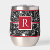 Zwart-wit bloemenpatroon: rood monogram (Voorkant)