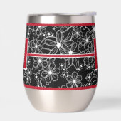 Zwart-wit bloemenpatroon: rood monogram (Links)