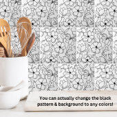 Zwart wit bloemenpatroon tegeltje