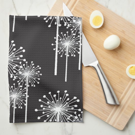 Zwart wit bloemenpatroon theedoek (Quarter Fold)