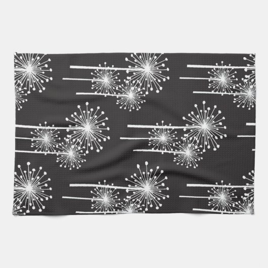 Zwart wit bloemenpatroon theedoek (Horizontaal)