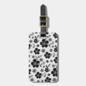 Zwart-wit bloemenprint bagagelabel (Voorkant verticaal)