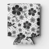 Zwart-wit bloemenprint blikjeskoeler (Voorkant)