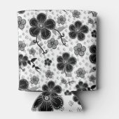 Zwart-wit bloemenprint blikjeskoeler (Achterkant)