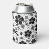 Zwart-wit bloemenprint blikjeskoeler (Blikje Achterkant)