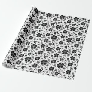 Zwart-wit bloemenprint cadeaupapier