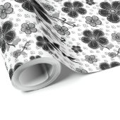 Zwart-wit bloemenprint cadeaupapier (Rol Hoek)