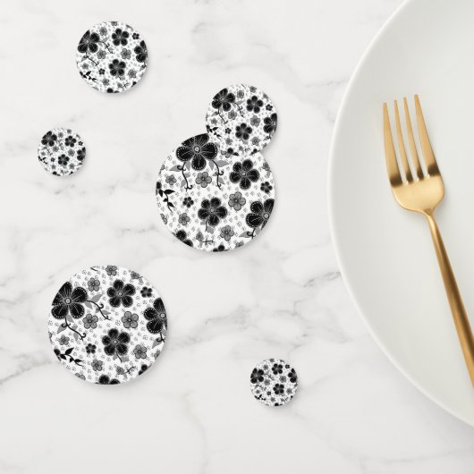 Zwart-wit bloemenprint confetti (Groep)
