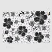Zwart-wit bloemenprint golfhanddoek (Horizontaal)