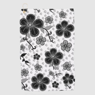 Zwart-wit bloemenprint golfhanddoek