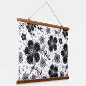 Zwart-wit bloemenprint hangend wandkleed (Gebogen)
