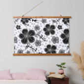 Zwart-wit bloemenprint hangend wandkleed (Slaapkamer)