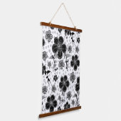 Zwart-wit bloemenprint hangend wandkleed (Gebogen)