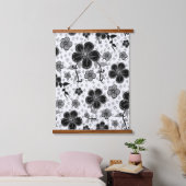 Zwart-wit bloemenprint hangend wandkleed (Slaapkamer)