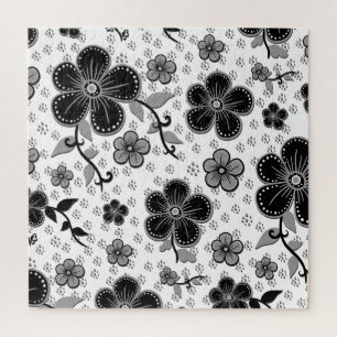 Zwart-wit bloemenprint legpuzzel
