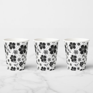 Zwart-wit bloemenprint papieren bekers