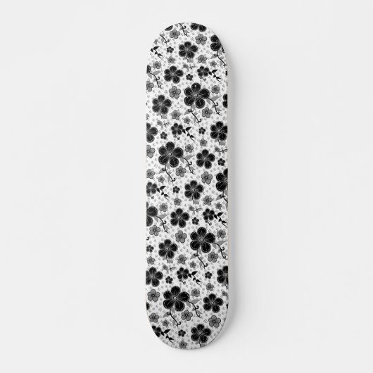 Zwart-wit bloemenprint persoonlijk skateboard (Voorkant)