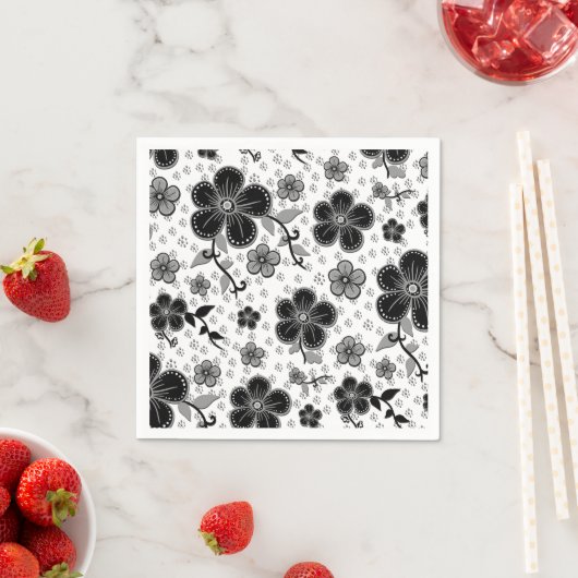 Zwart-wit bloemenprint servet (Insitu)