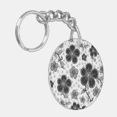 Zwart-wit bloemenprint sleutelhanger (Voorkant Links)
