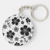 Zwart-wit bloemenprint sleutelhanger (Achterkant)