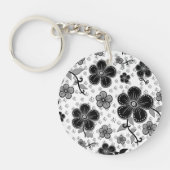 Zwart-wit bloemenprint sleutelhanger (Voorkant)