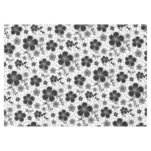 Zwart-wit bloemenprint tafelkleed (Voorkant (Horizontaal))